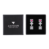 Asfour Crystal Stud Earrings With Art Deco Design In 925 Sterling Silver-ED0137-O5W